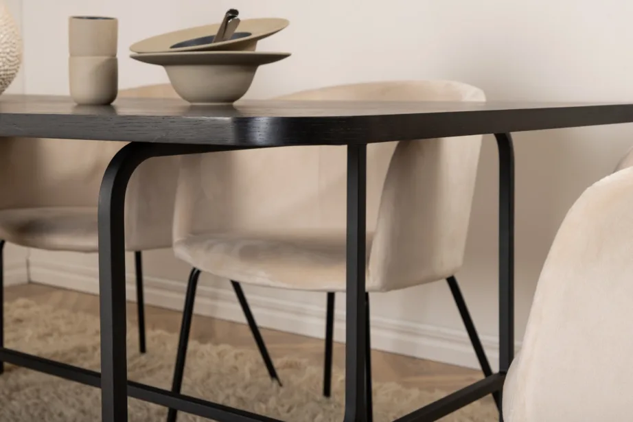 Ristkülikukujuline söögilaud Uno ja 6 beeži sametkattega tooli, GR22408 – 11