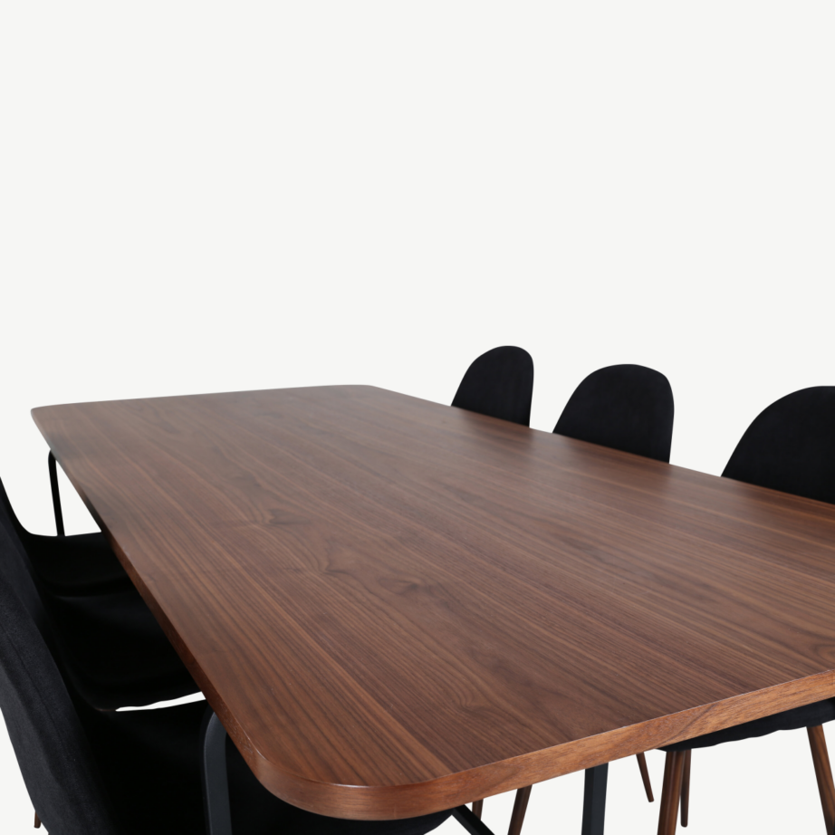 Ristkülikukujuline söögilaud Uno ja Polar toolid (pähklivineer, must metall, 200x90cm), GR22147 – 3