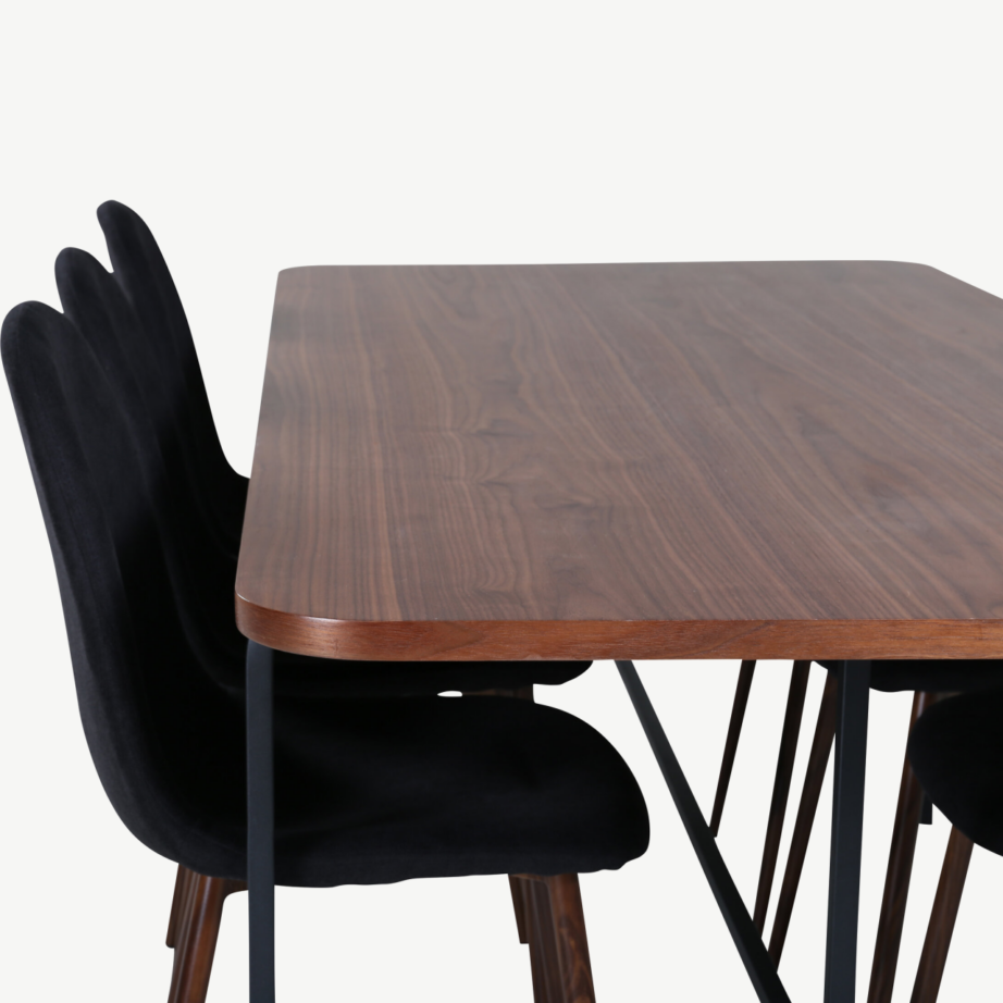 Ristkülikukujuline söögilaud Uno ja Polar toolid (pähklivineer, must metall, 200x90cm), GR22147 – 4