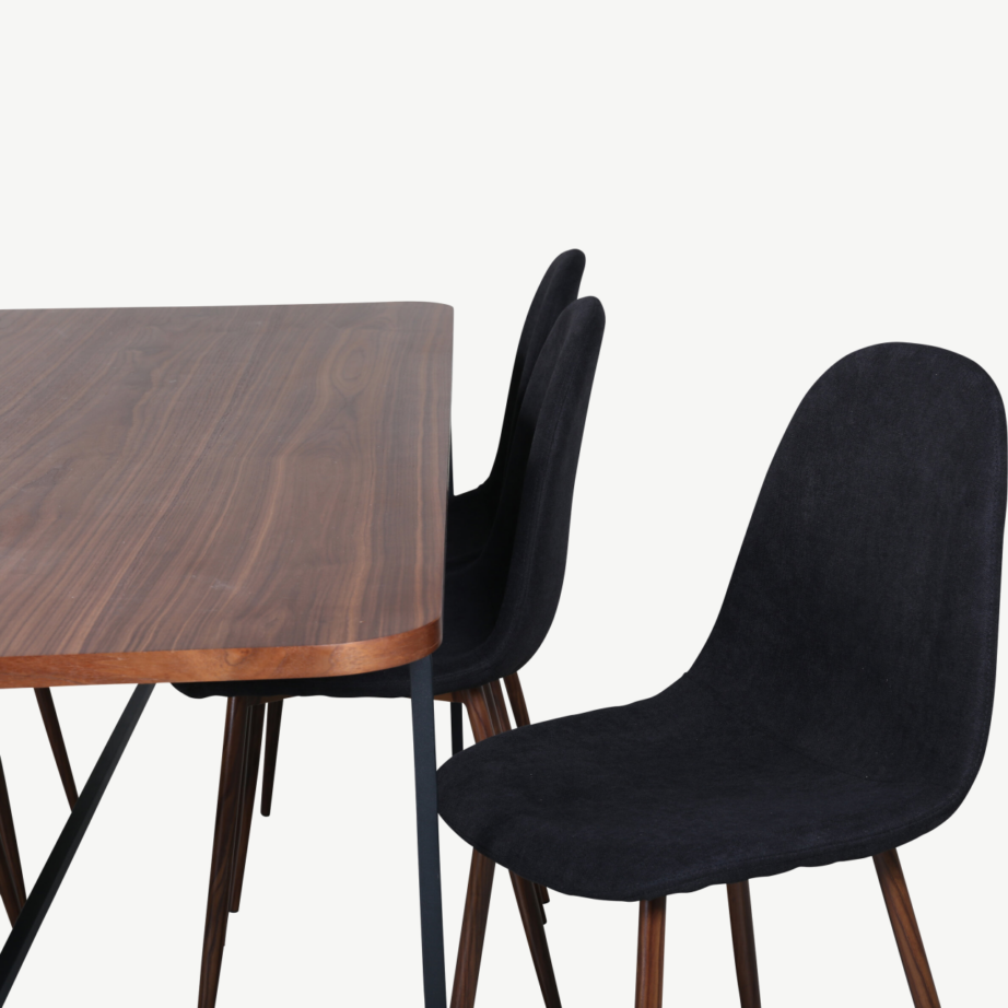 Ristkülikukujuline söögilaud Uno ja Polar toolid (pähklivineer, must metall, 200x90cm), GR22147 – 5