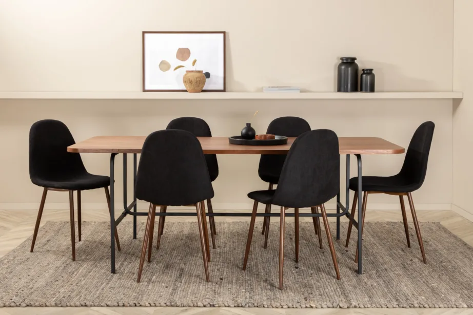 Ristkülikukujuline söögilaud Uno ja Polar toolid (pähklivineer, must metall, 200x90cm), GR22147 – 6