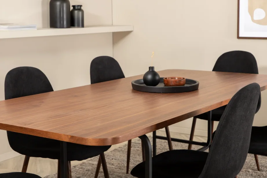 Ristkülikukujuline söögilaud Uno ja Polar toolid (pähklivineer, must metall, 200x90cm), GR22147 – 8