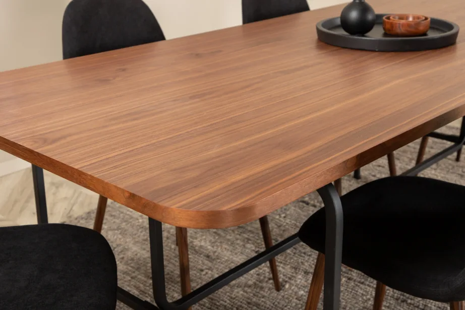 Ristkülikukujuline söögilaud Uno ja Polar toolid (pähklivineer, must metall, 200x90cm), GR22147 – 9