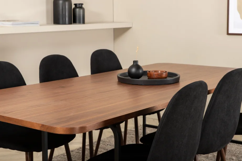 Ristkülikukujuline söögilaud Uno ja Polar toolid (pähklivineer, must metall, 200x90cm), GR22147 – 13