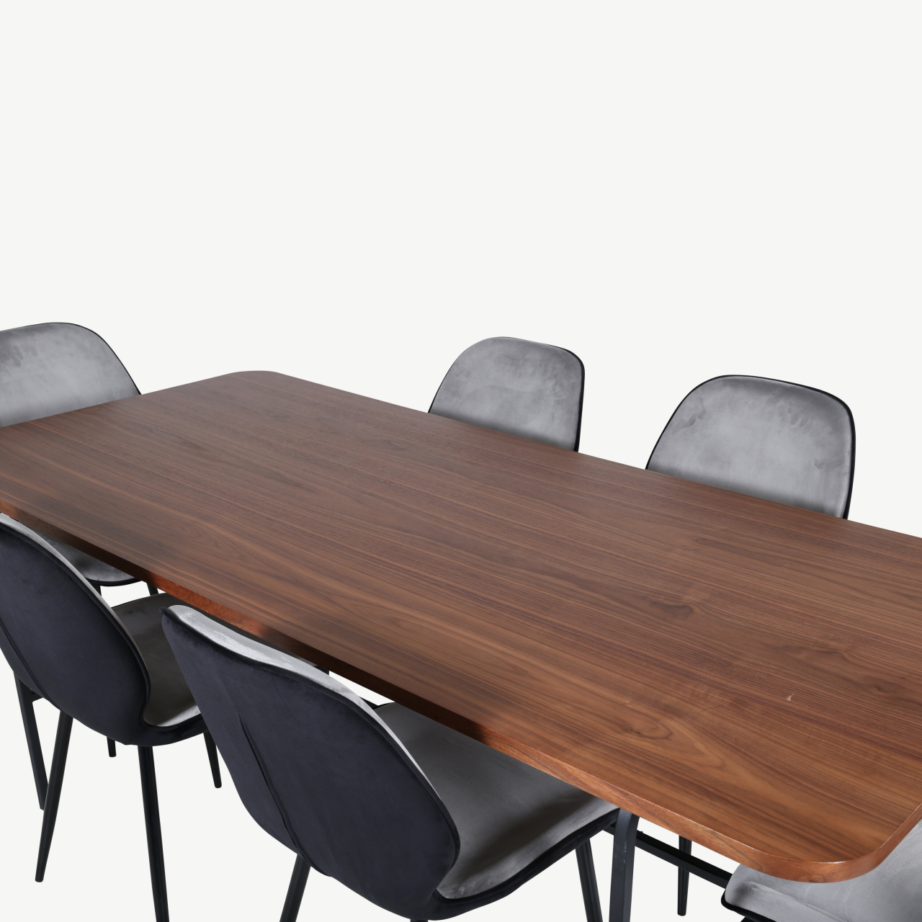 Ristkülikukujuline söögilaud Uno kuue sametist Emma tooliga (pähklivineer, must/hall), GR22395 – 3