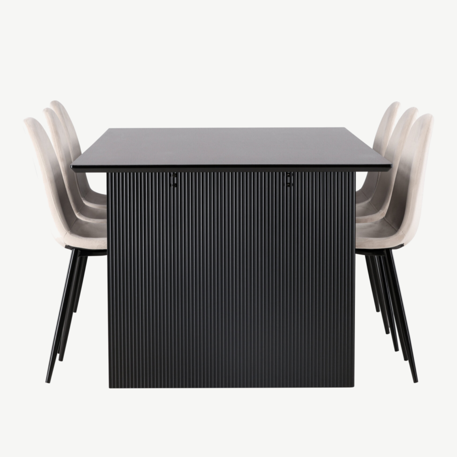 Ristkülikukujuline söögilaud Vail ja 6 beeži sametist Polar tooli (must MDF, 200×100 cm), GR22913 – 7