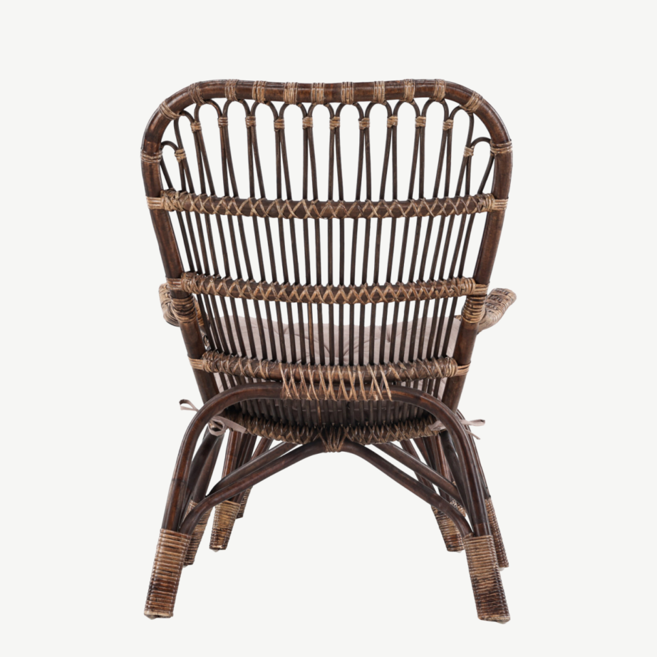 Rotangist lounge-tugitool tumbaga, tume pähkel, pehme beež padi (Ella), 7109-101 – 10