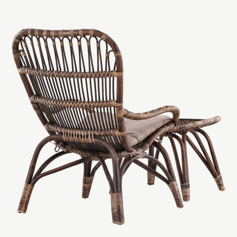 Rotangist lounge-tugitool tumbaga, tume pähkel, pehme beež padi (Ella) - 7109-101