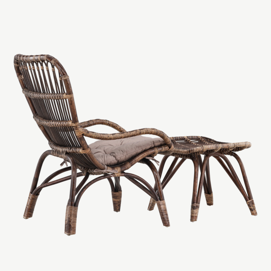 Rotangist lounge-tugitool tumbaga, tume pähkel, pehme beež padi (Ella), 7109-101 – 12