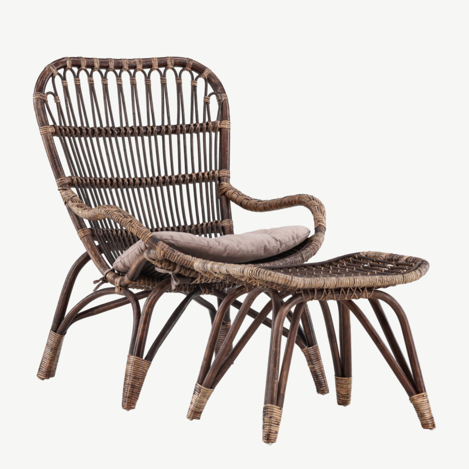 Rotangist lounge-tugitool tumbaga, tume pähkel, pehme beež padi (Ella), 7109-101 – 3