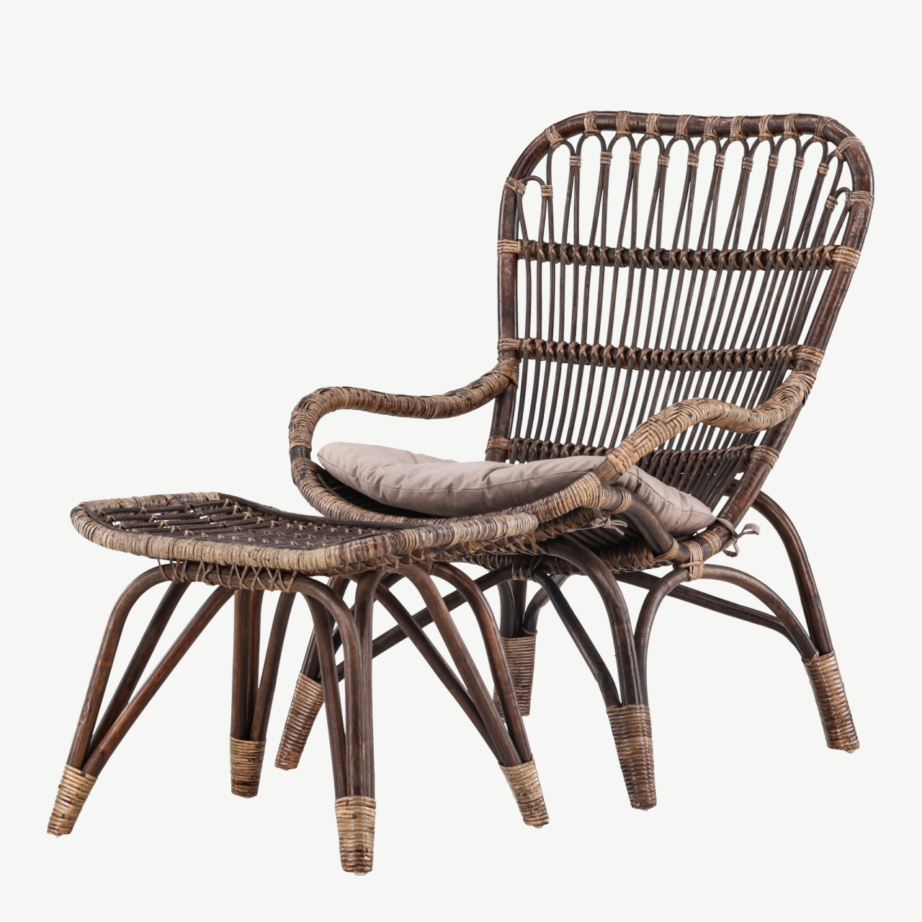 Rotangist lounge-tugitool tumbaga, tume pähkel, pehme beež padi (Ella), 7109-101 – 5