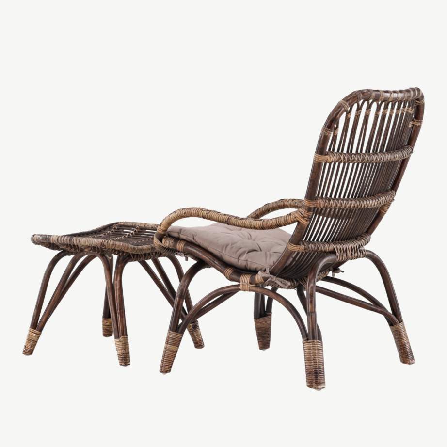 Rotangist lounge-tugitool tumbaga, tume pähkel, pehme beež padi (Ella), 7109-101 – 8