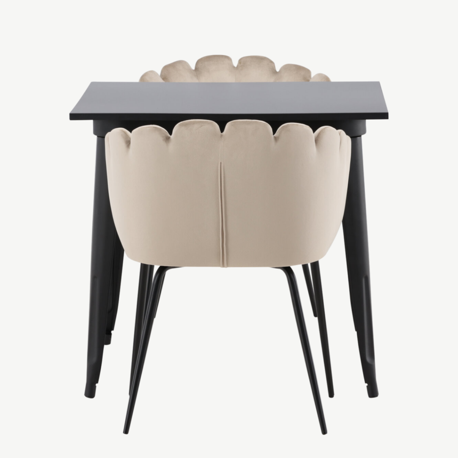 Ruudukujuline söögilauakomplekt Tempe, must MDF laud ja beež velvetist Limhamn tool, GR23001 – 2