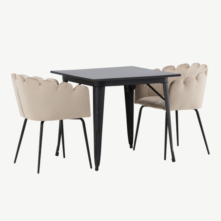 Ruudukujuline söögilauakomplekt Tempe, must MDF laud ja beež velvetist Limhamn tool - GR23001