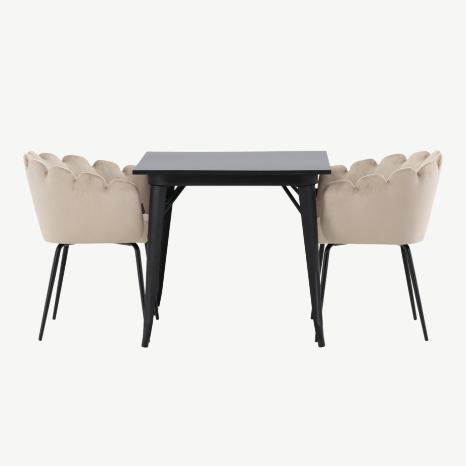 Ruudukujuline söögilauakomplekt Tempe, must MDF laud ja beež velvetist Limhamn tool, GR23001 – 5