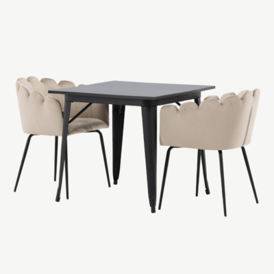 Ruudukujuline söögilauakomplekt Tempe, must MDF laud ja beež velvetist Limhamn tool - GR23001