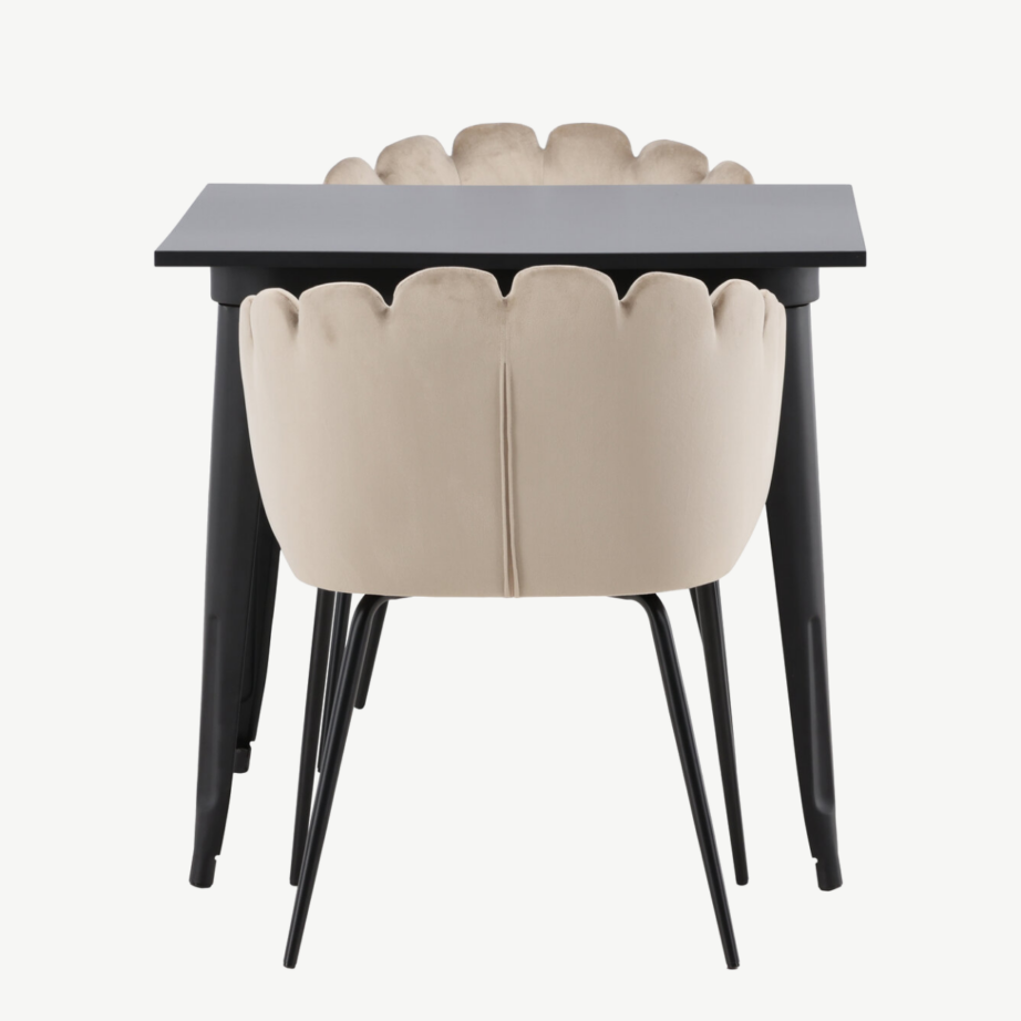 Ruudukujuline söögilauakomplekt Tempe, must MDF laud ja beež velvetist Limhamn tool, GR23001 – 7