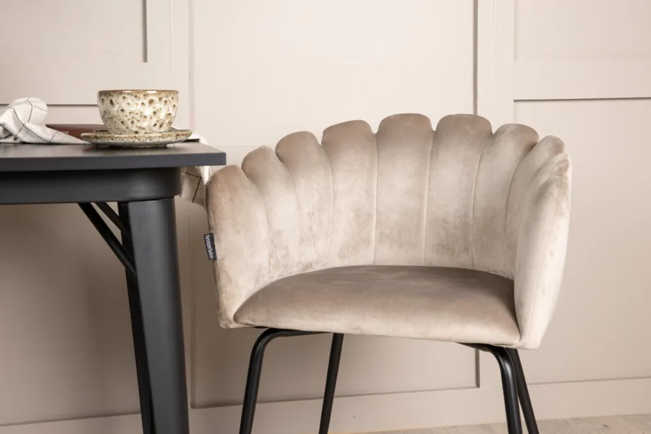 Ruudukujuline söögilauakomplekt Tempe, must MDF laud ja beež velvetist Limhamn tool, GR23001 – 10