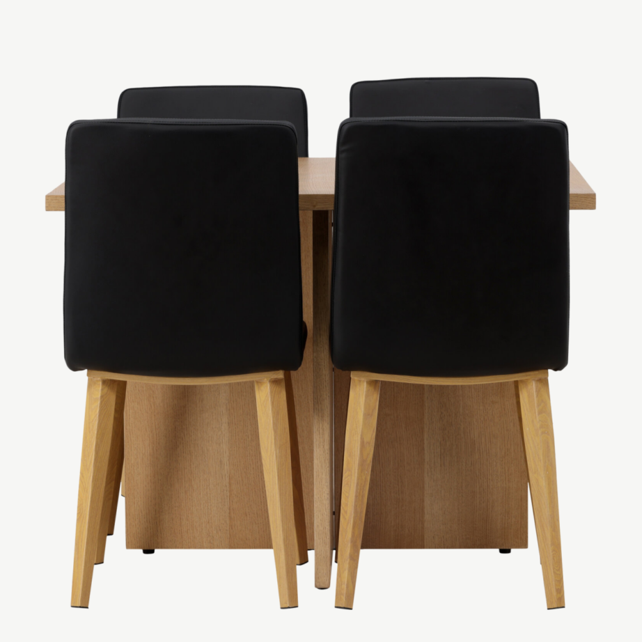 Ruudukujuline söögilaud Leo ja musta kunstnahaga Today toolid (4 tk), tammepuidu välimus, GR23582 – 2