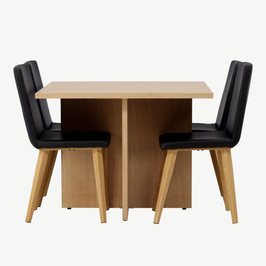 Ruudukujuline söögilaud Leo ja musta kunstnahaga Today toolid (4 tk), tammepuidu välimus, GR23582 – 3