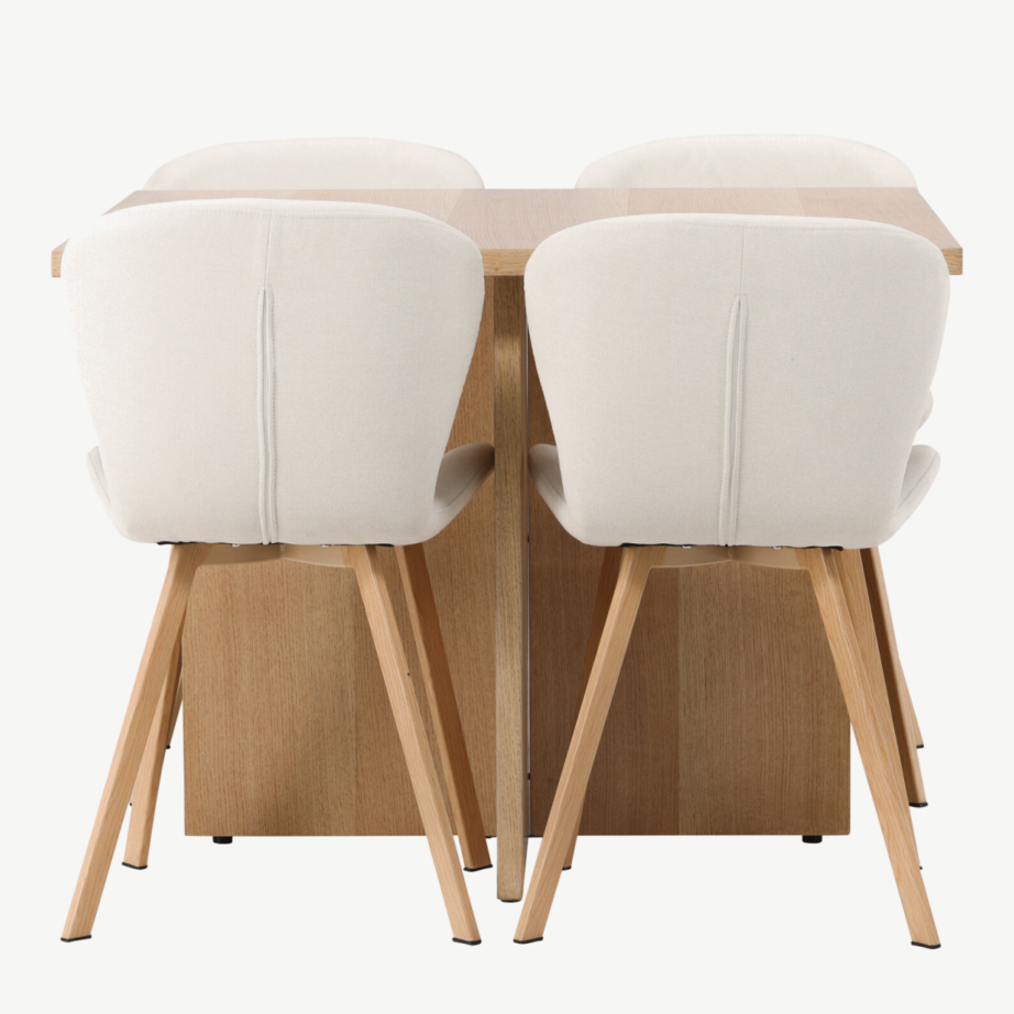 Ruudukujuline tammepuidu tooni söögilaud Leo ja beežid polsterdatud toolid Lilja, GR23580 – 2