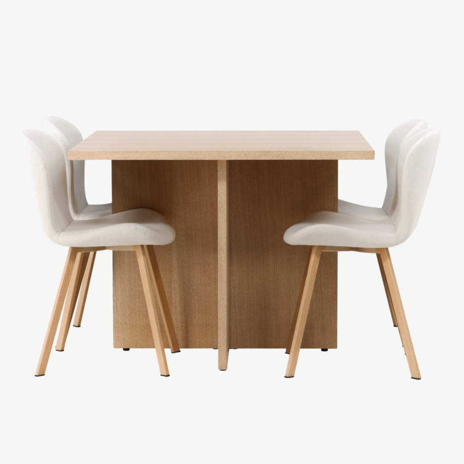 Ruudukujuline tammepuidu tooni söögilaud Leo ja beežid polsterdatud toolid Lilja, GR23580 – 3