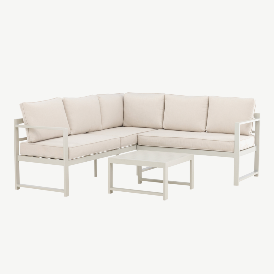 Salvadori nurgadiivanikomplekt õue (alumiinium, beežid kattepadjad, laud komplektis), 2138-222 – 2