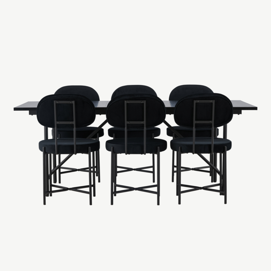 Skandinaavia stiilis must söögikomplekt Astrid lauaga ja Stella toolidega (MDF, samet, 200x90cm), GR23516 – 2