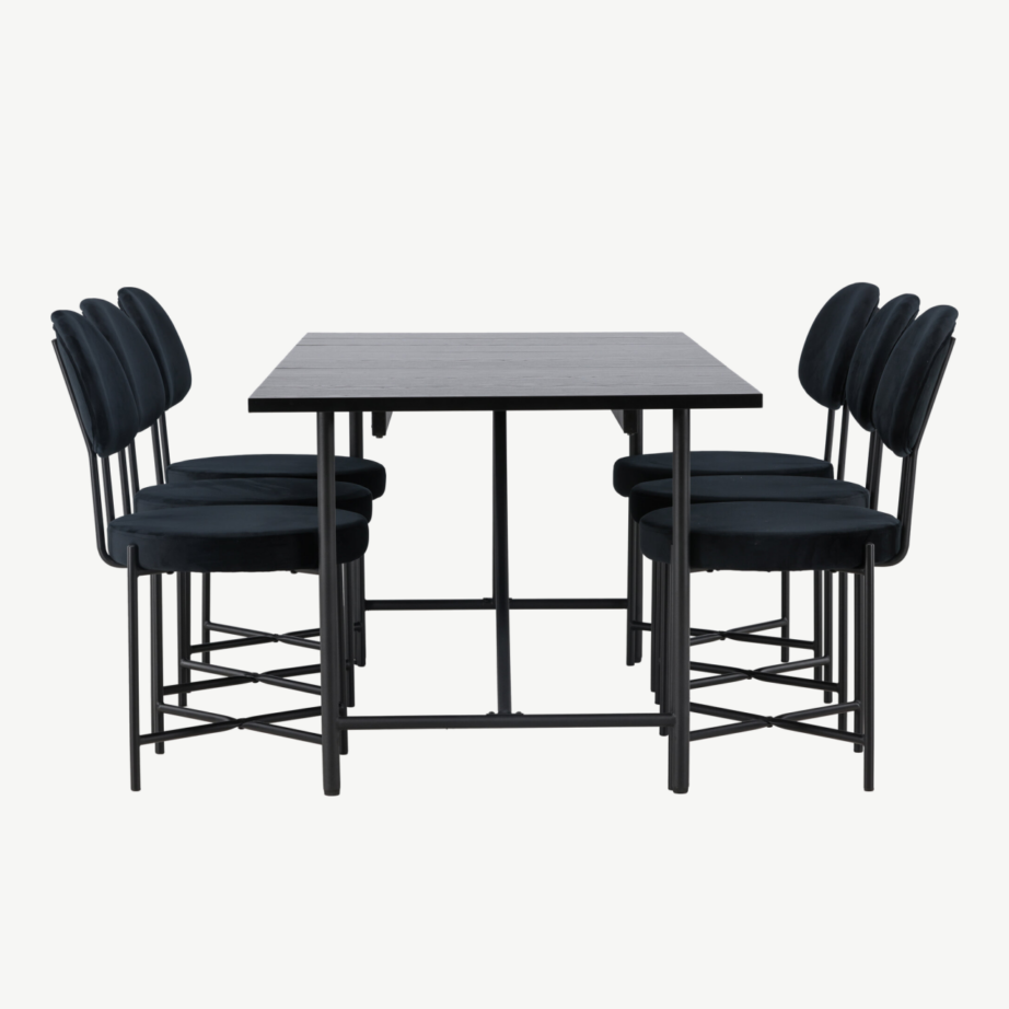 Skandinaavia stiilis must söögikomplekt Astrid lauaga ja Stella toolidega (MDF, samet, 200x90cm), GR23516 – 3