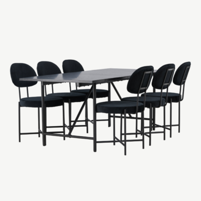 Skandinaavia stiilis must söögikomplekt Astrid lauaga ja Stella toolidega (MDF, samet, 200x90cm) - GR23516