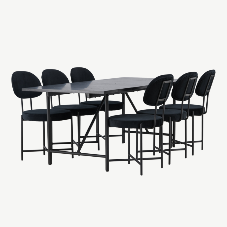 Skandinaavia stiilis must söögikomplekt Astrid lauaga ja Stella toolidega (MDF, samet, 200x90cm) - GR23516