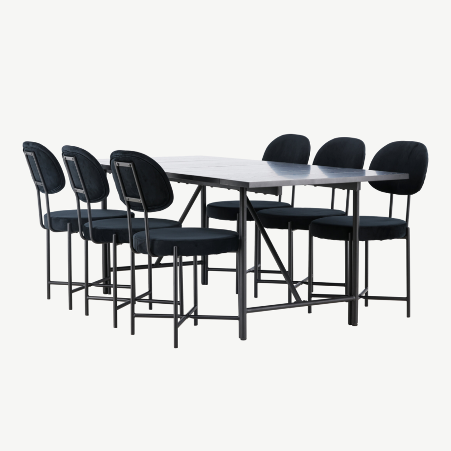 Skandinaavia stiilis must söögikomplekt Astrid lauaga ja Stella toolidega (MDF, samet, 200x90cm), GR23516 – 4