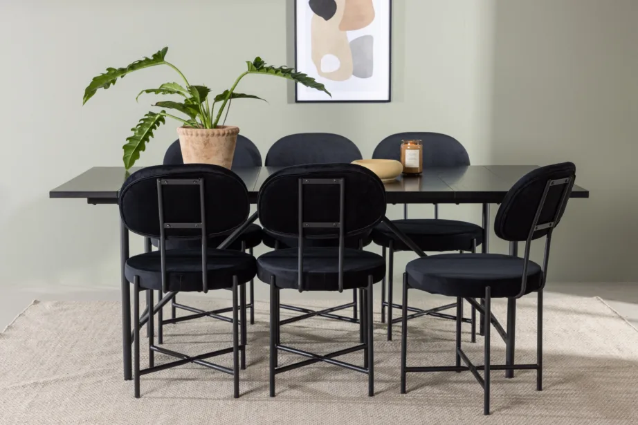 Skandinaavia stiilis must söögikomplekt Astrid lauaga ja Stella toolidega (MDF, samet, 200x90cm), GR23516 – 5