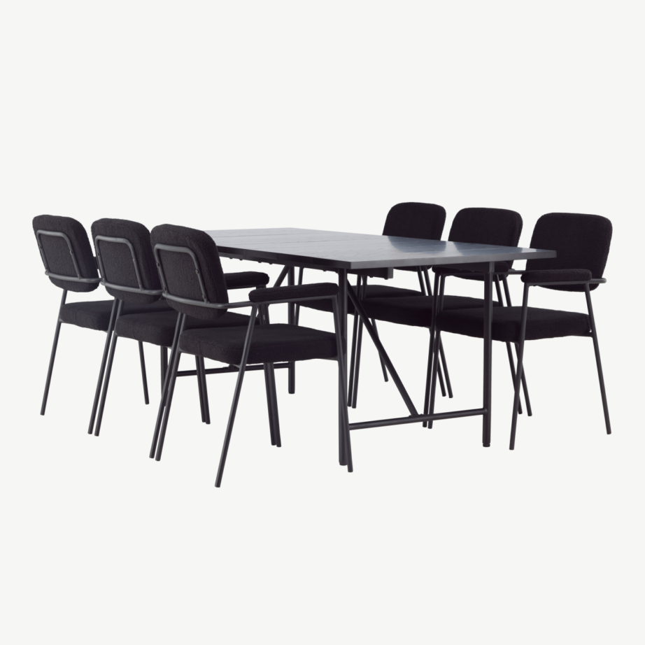 Skandinaavia stiilis söögigrupi komplekt Astrid must (söögilaud 200x90cm ja 6 buklee-kangaga tooli), GR23517 – 4