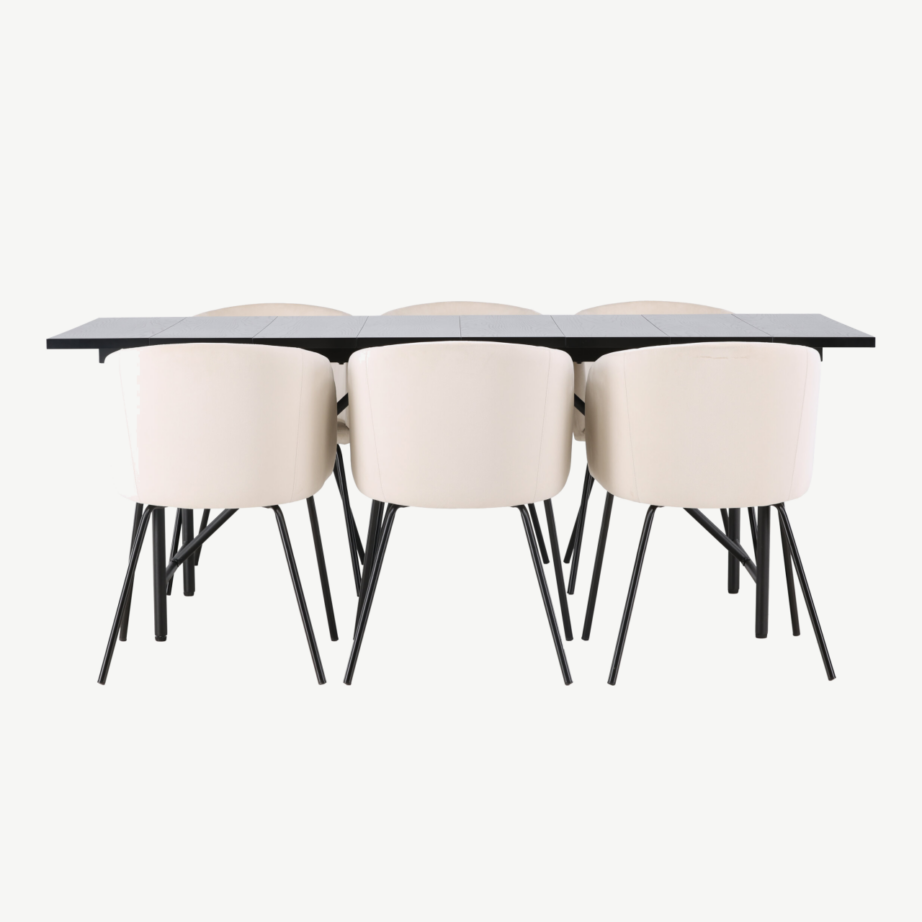 Skandinaavia stiilis söögilaua ja toolide komplekt Astrid & Berit (must laud, beežid toolid, 200×90 cm), GR23529 – 2
