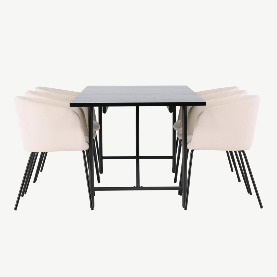Skandinaavia stiilis söögilaua ja toolide komplekt Astrid & Berit (must laud, beežid toolid, 200×90 cm), GR23529 – 3