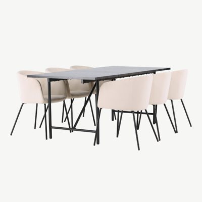 Skandinaavia stiilis söögilaua ja toolide komplekt Astrid & Berit (must laud, beežid toolid, 200x90 cm) - GR23529