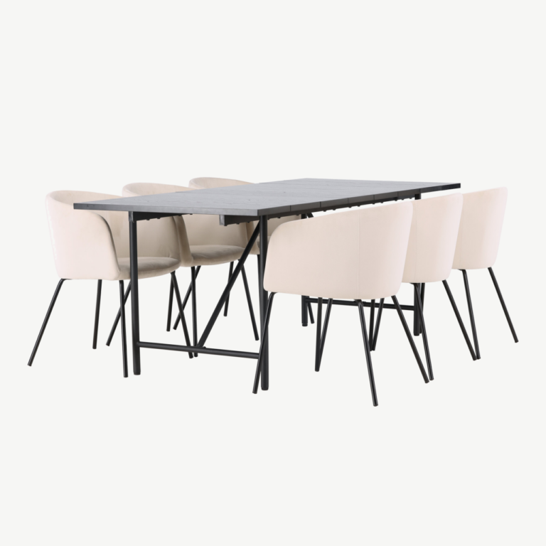Skandinaavia stiilis söögilaua ja toolide komplekt Astrid & Berit (must laud, beežid toolid, 200x90 cm) - GR23529