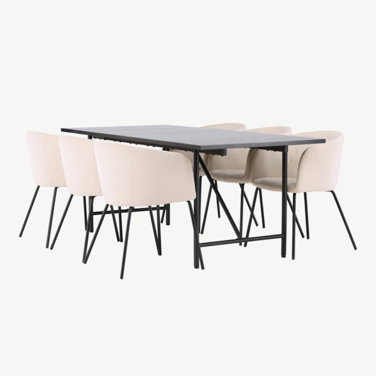 Skandinaavia stiilis söögilaua ja toolide komplekt Astrid & Berit (must laud, beežid toolid, 200x90 cm) - GR23529