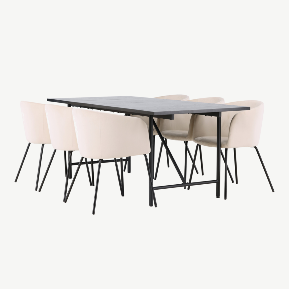 Skandinaavia stiilis söögilaua ja toolide komplekt Astrid & Berit (must laud, beežid toolid, 200×90 cm), GR23529 – 4