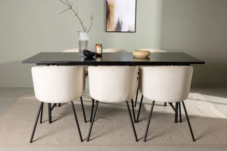 Skandinaavia stiilis söögilaua ja toolide komplekt Astrid & Berit (must laud, beežid toolid, 200×90 cm), GR23529 – 5