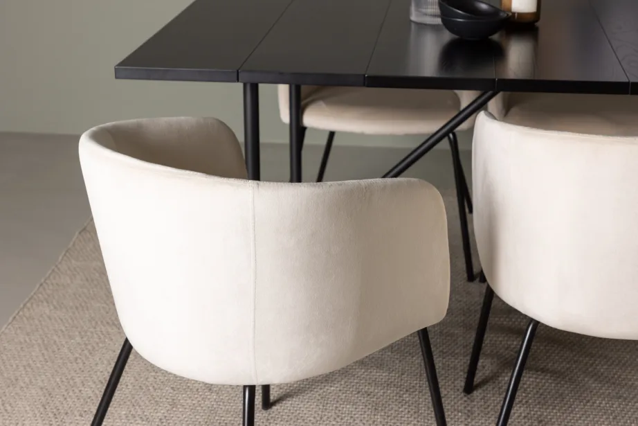 Skandinaavia stiilis söögilaua ja toolide komplekt Astrid & Berit (must laud, beežid toolid, 200×90 cm), GR23529 – 6