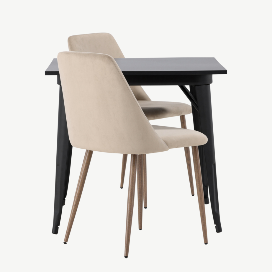 Skandinaavia stiilis söögilaud Tempe ja pruun polsterdatud tool Night (must MDF, 80x80cm), GR23888 – 2