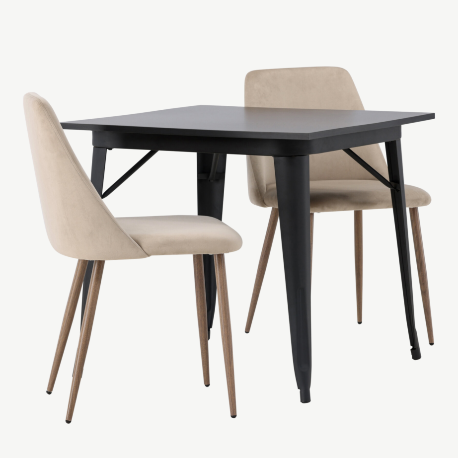 Skandinaavia stiilis söögilaud Tempe ja pruun polsterdatud tool Night (must MDF, 80x80cm), GR23888 – 3
