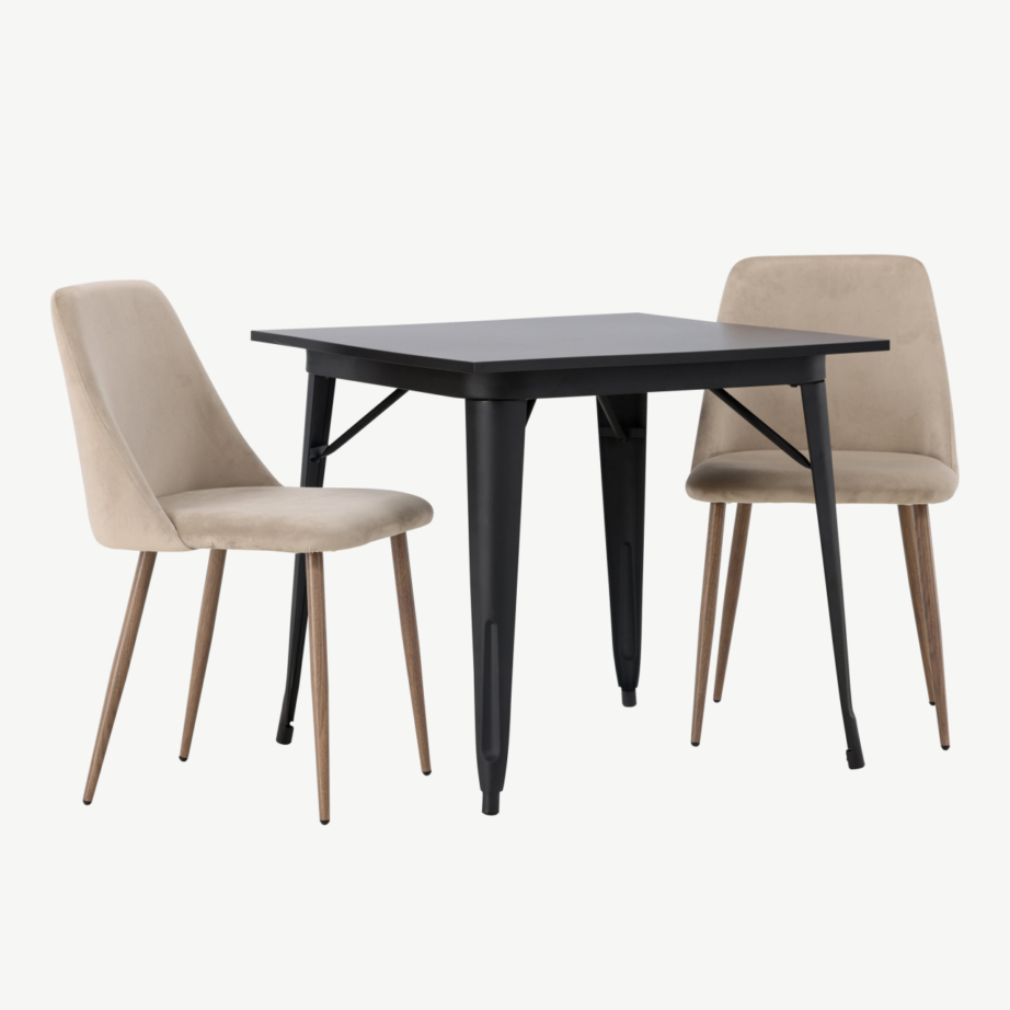 Skandinaavia stiilis söögilaud Tempe ja pruun polsterdatud tool Night (must MDF, 80x80cm), GR23888 – 4