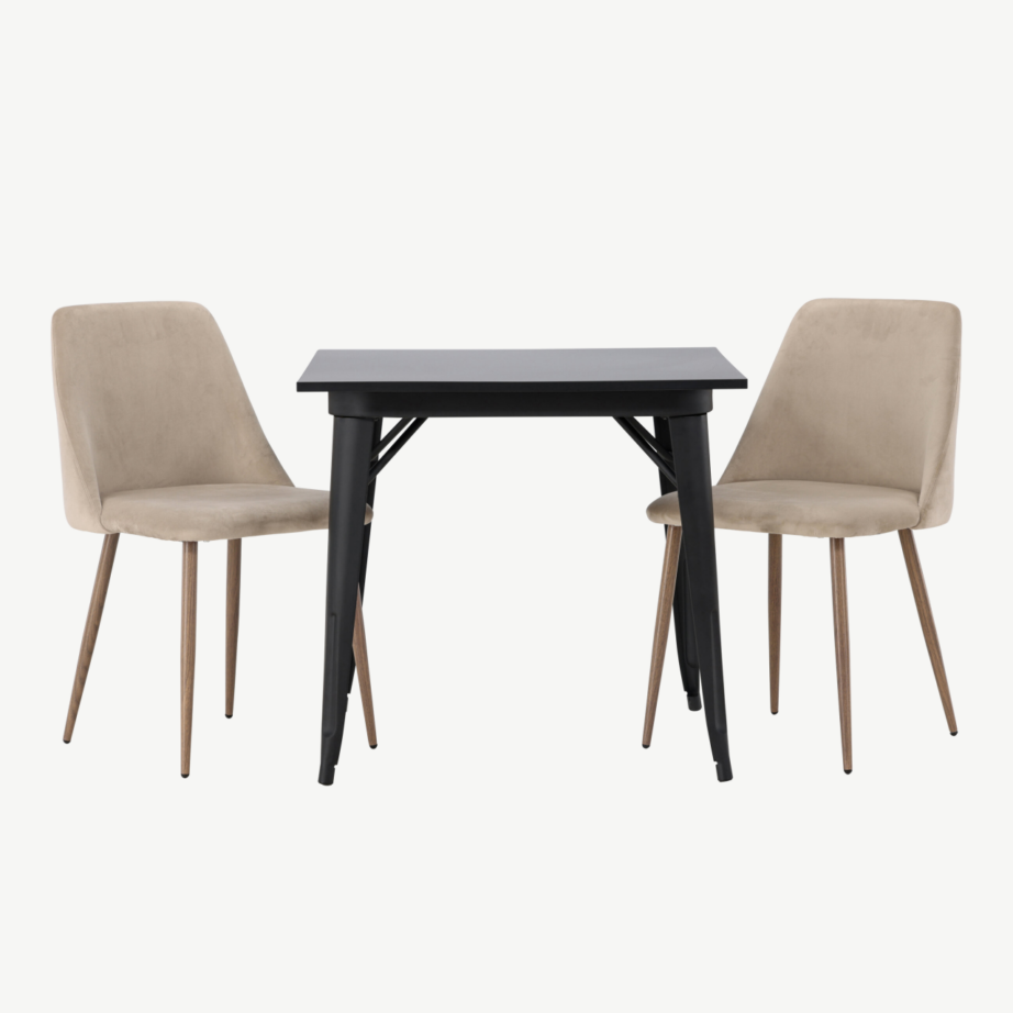 Skandinaavia stiilis söögilaud Tempe ja pruun polsterdatud tool Night (must MDF, 80x80cm), GR23888 – 5