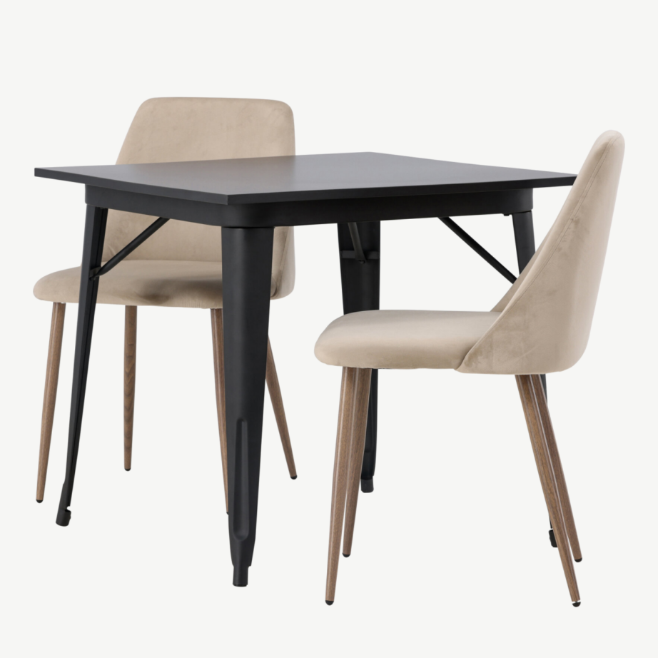 Skandinaavia stiilis söögilaud Tempe ja pruun polsterdatud tool Night (must MDF, 80x80cm), GR23888 – 6