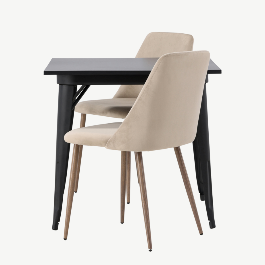 Skandinaavia stiilis söögilaud Tempe ja pruun polsterdatud tool Night (must MDF, 80x80cm), GR23888 – 7