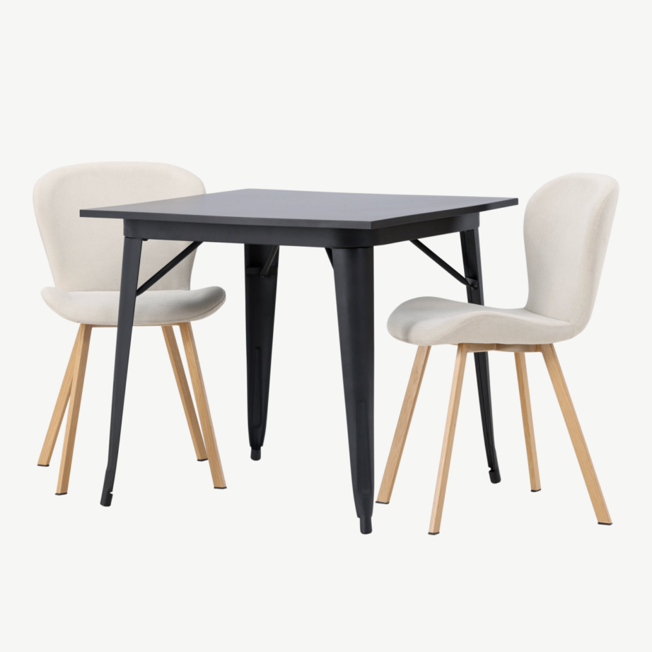 Skandinaavia stiilis söögilaud Tempe ja tool Lilja (must MDF, beež kangas), GR23889