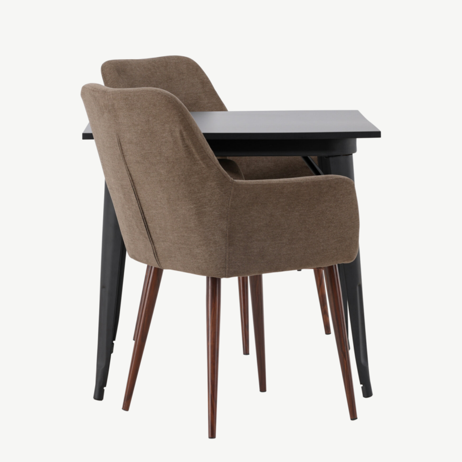 Skandinaavia stiilis söögirühm Tempe musta lauaga ja pruunid kangast tugitoolid Tomorrow, GR23898 – 2